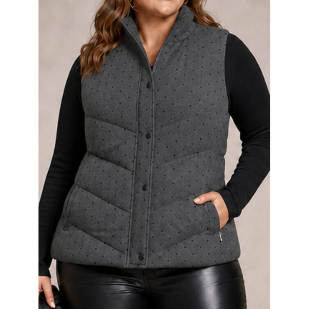 Gap XS Preppy Winter Girly Wool Blend Quilted Puffy Puffer Vest Polka Dot